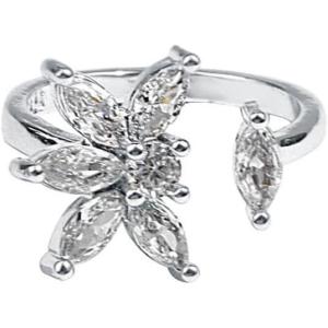 imageDtja CZ Falling Petal Flower Wedding Ring for Women Silver Plated Rhinestone Statement Engagement Expandable Adjustable Open Wrap Finger Rings Comfort Fit Fashion Crystal Jewelry Valentine Birthday