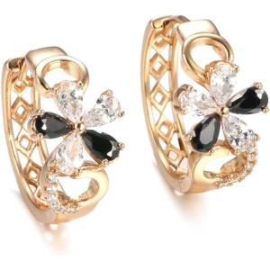 imageRetro CZ Flower Hoop Earrings for Women Rose Gold Black Cubic Zirconia Hypoallergenic Huggie Hoops Dainty Lightweight Earring Wedding Birthday Party