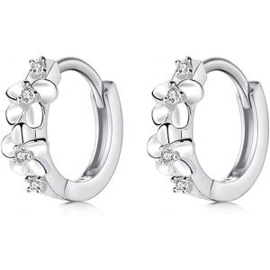 imageSmall CZ Flower Hoop Earrings for Women 925 Sterling Silver Cubic Zirconia Huggie Cute Daisy Flowers Cartilage Hoops Hypoallergenic Elegant Jewelry Dainty Birthday for Mom Daughter