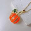 imageDtja Rhinestone Pumpkin Pendant Necklace for Women GoldTone Fashion Enamel Halloween Thanksgiving Green Leaf Charms Link Chain Adjustable Cute Fall Holiday Festival Jewelry Gift Souvenir 18quot