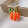 imageDtja Rhinestone Pumpkin Pendant Necklace for Women GoldTone Fashion Enamel Halloween Thanksgiving Green Leaf Charms Link Chain Adjustable Cute Fall Holiday Festival Jewelry Gift Souvenir 18quot