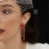 imageRound Circle Long Fringe Dangle Drop Earrings for Women GoldToned Vintage Birthstone Tassel Statement Charms Elegant Lightweight Birthday Holiday 50s 60s JewelryRed