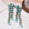 imageRound Circle Long Fringe Dangle Drop Earrings for Women GoldToned Vintage Birthstone Tassel Statement Charms Elegant Lightweight Birthday Holiday 50s 60s JewelryTurquoise