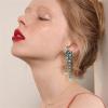 imageRound Circle Long Fringe Dangle Drop Earrings for Women GoldToned Vintage Birthstone Tassel Statement Charms Elegant Lightweight Birthday Holiday 50s 60s JewelryTurquoise