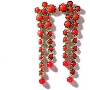 imageRound Circle Long Fringe Dangle Drop Earrings for Women GoldToned Vintage Birthstone Tassel Statement Charms Elegant Lightweight Birthday Holiday 50s 60s JewelryRed