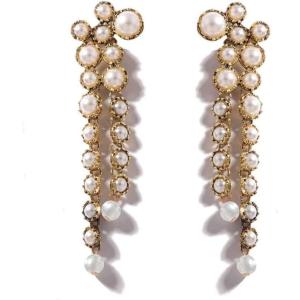 imageRound Circle Long Fringe Dangle Drop Earrings for Women GoldToned Vintage Birthstone Tassel Statement Charms Elegant Lightweight Birthday Holiday 50s 60s JewelryWhite