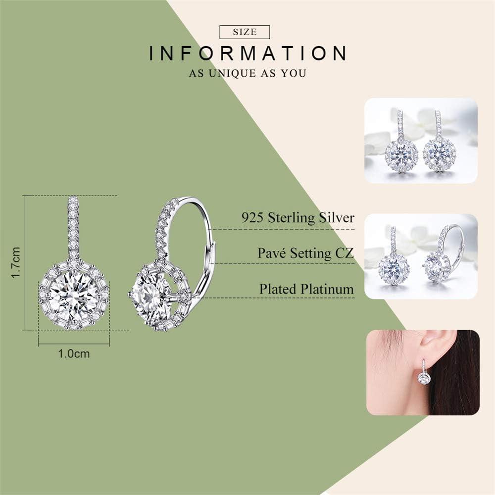imageCubic Zirconia Leverback Dangle Hoop Earrings for Women 925 Sterling Silver Huggie Charm Round Halo CZ Drop Dangling Clip on Stud Earrings Dainty Wedding Jewelry Bridal Gift