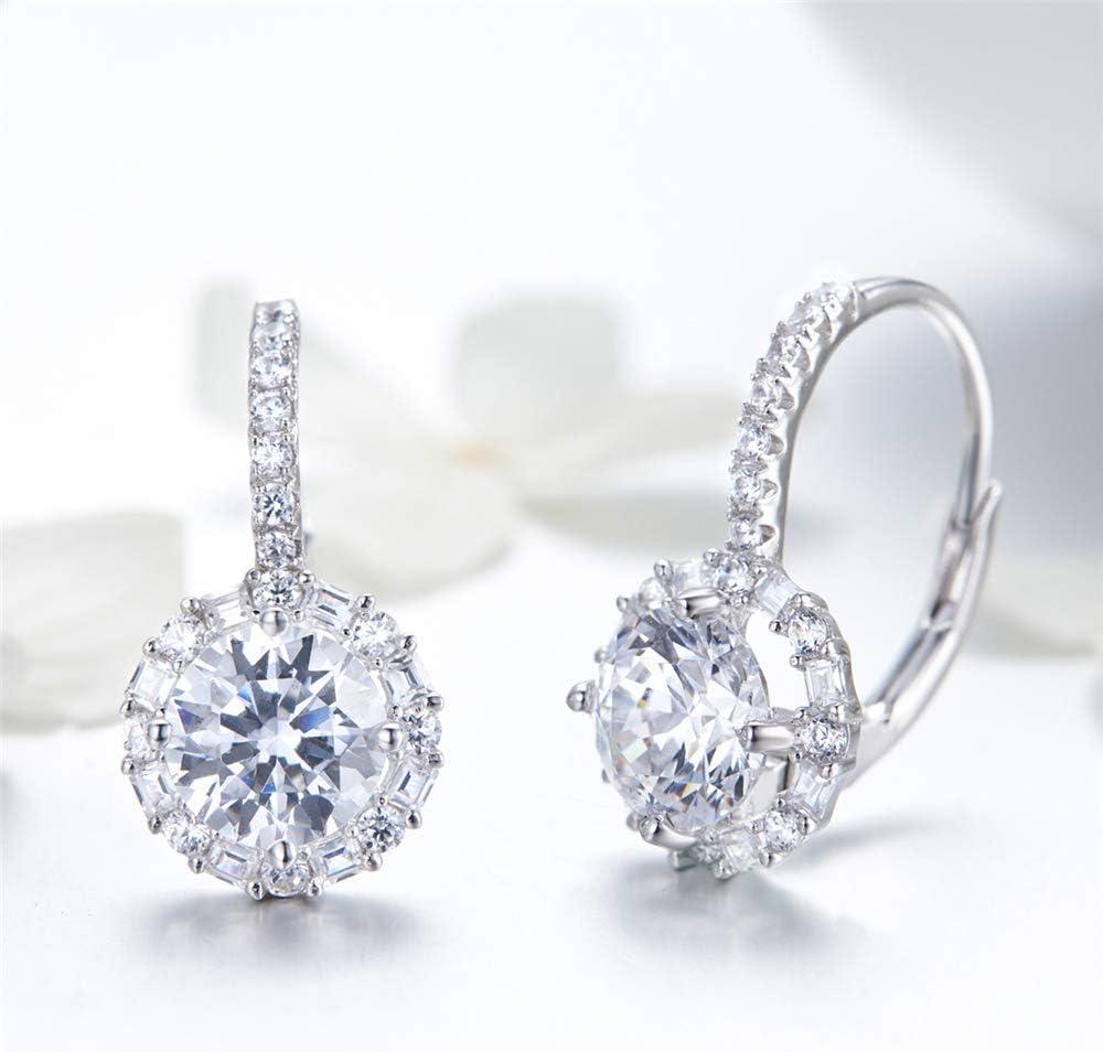 imageCubic Zirconia Leverback Dangle Hoop Earrings for Women 925 Sterling Silver Huggie Charm Round Halo CZ Drop Dangling Clip on Stud Earrings Dainty Wedding Jewelry Bridal Gift