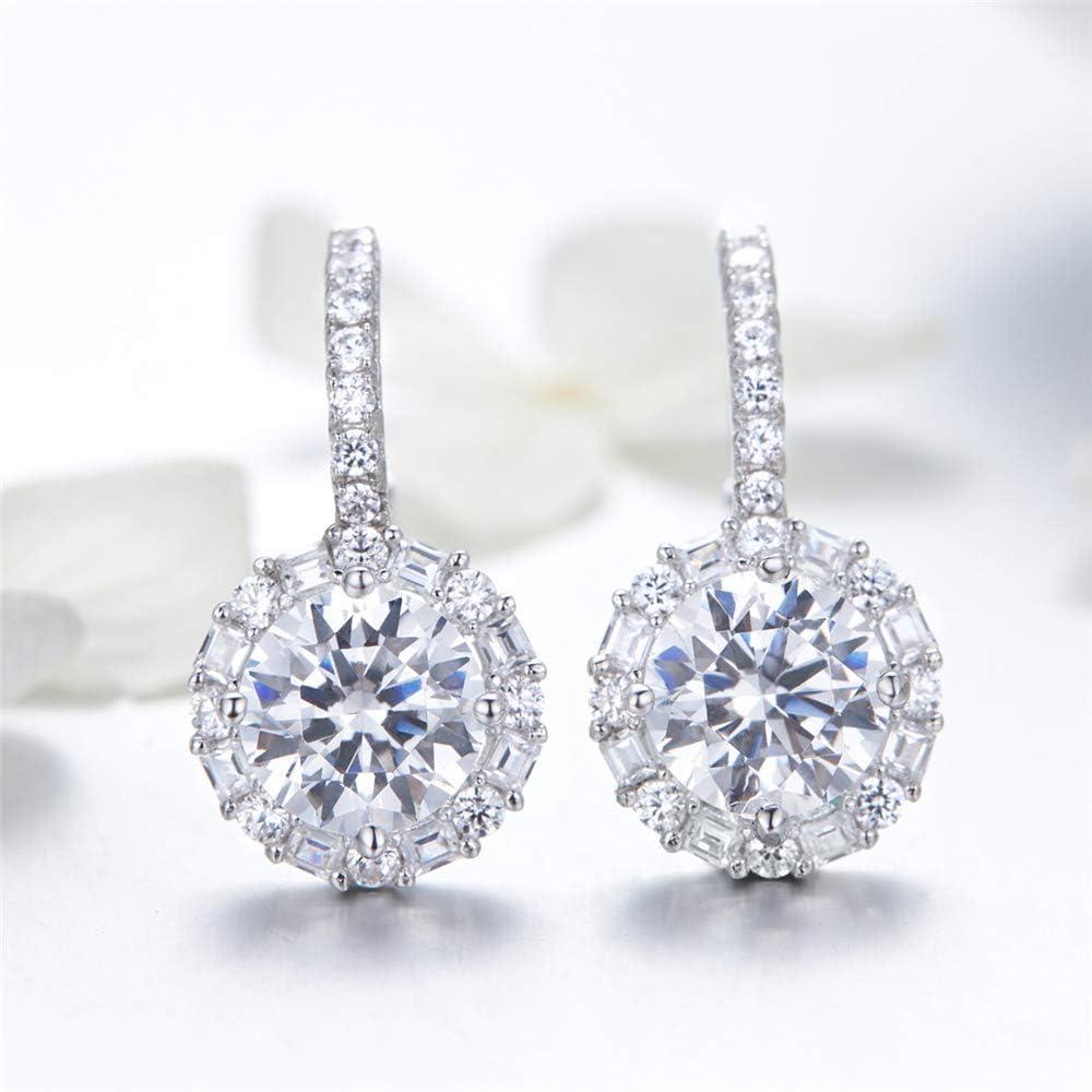 imageCubic Zirconia Leverback Dangle Hoop Earrings for Women 925 Sterling Silver Huggie Charm Round Halo CZ Drop Dangling Clip on Stud Earrings Dainty Wedding Jewelry Bridal Gift