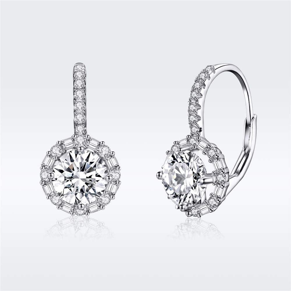 imageCubic Zirconia Leverback Dangle Hoop Earrings for Women 925 Sterling Silver Huggie Charm Round Halo CZ Drop Dangling Clip on Stud Earrings Dainty Wedding Jewelry Bridal Gift