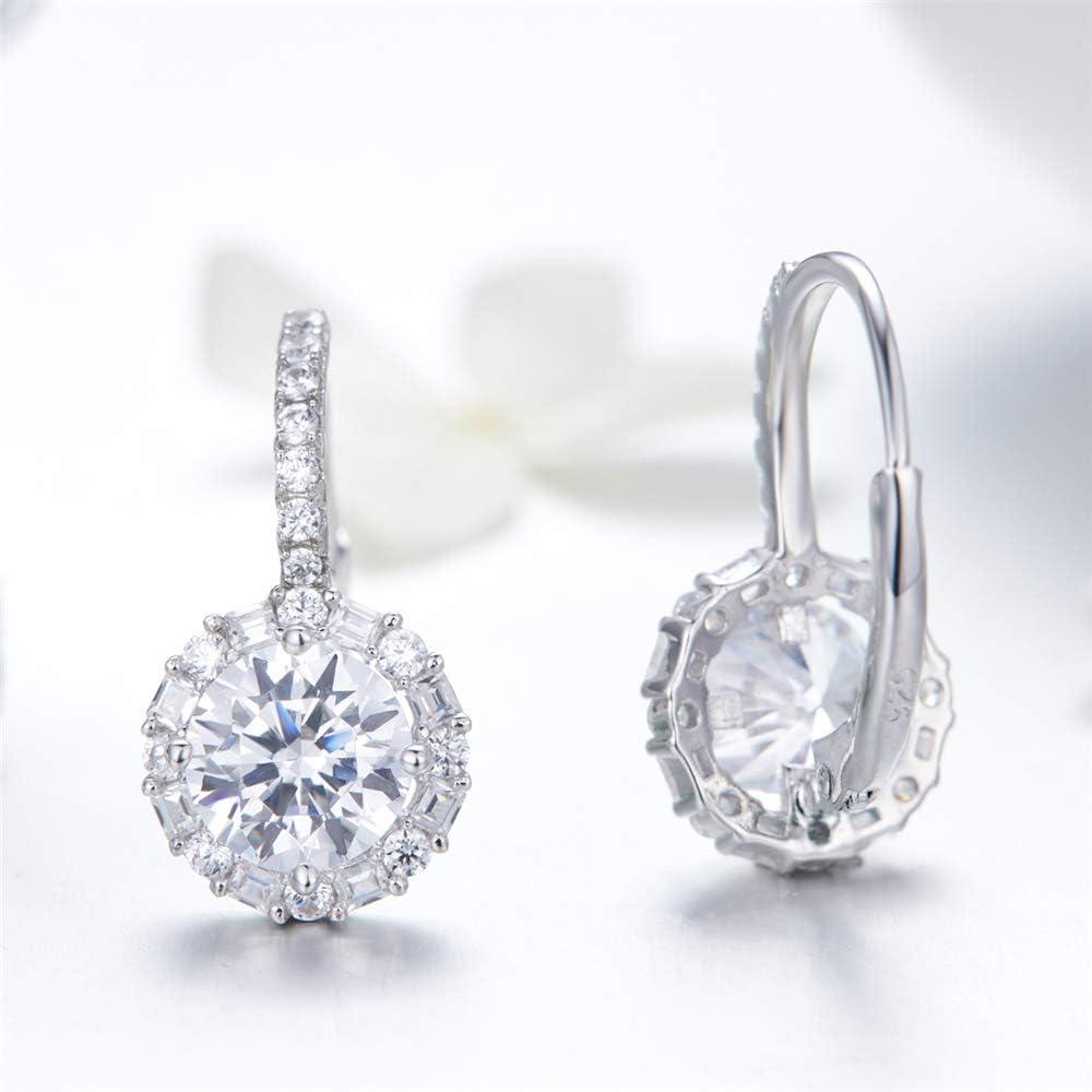 imageCubic Zirconia Leverback Dangle Hoop Earrings for Women 925 Sterling Silver Huggie Charm Round Halo CZ Drop Dangling Clip on Stud Earrings Dainty Wedding Jewelry Bridal Gift