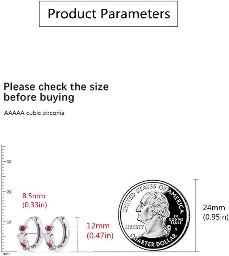 imageDouble Love Heart Cubic Zirconia Sleeper Small Hoop Earrings for Women Sterling Silver Cartilage Tiny Cute Huggie Hoops Hypoallergenic for Sensitive Ear Red CZ