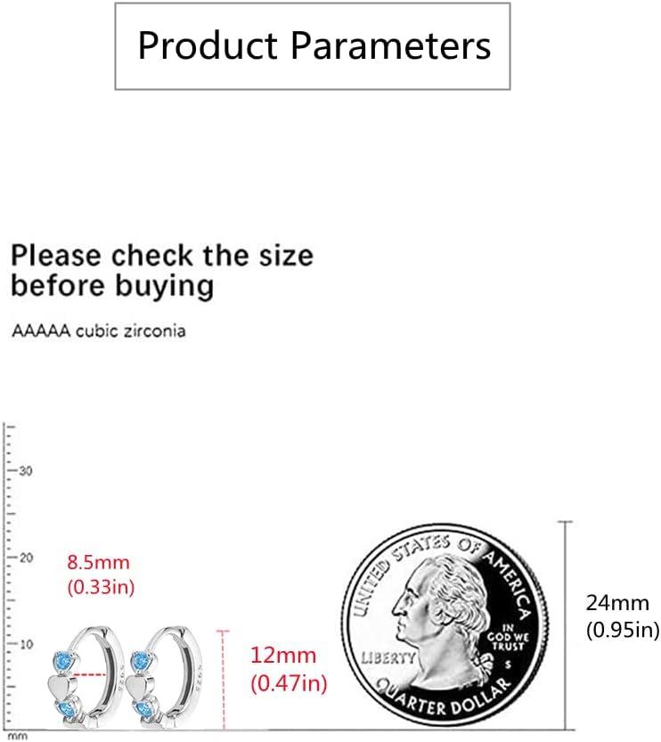 imageDouble Love Heart Cubic Zirconia Sleeper Small Hoop Earrings for Women Teen Girls S925 Sterling Silver Cartilage Tiny Cute Huggie Hoops Hypoallergenic for Sensitive Ear Blue CZ