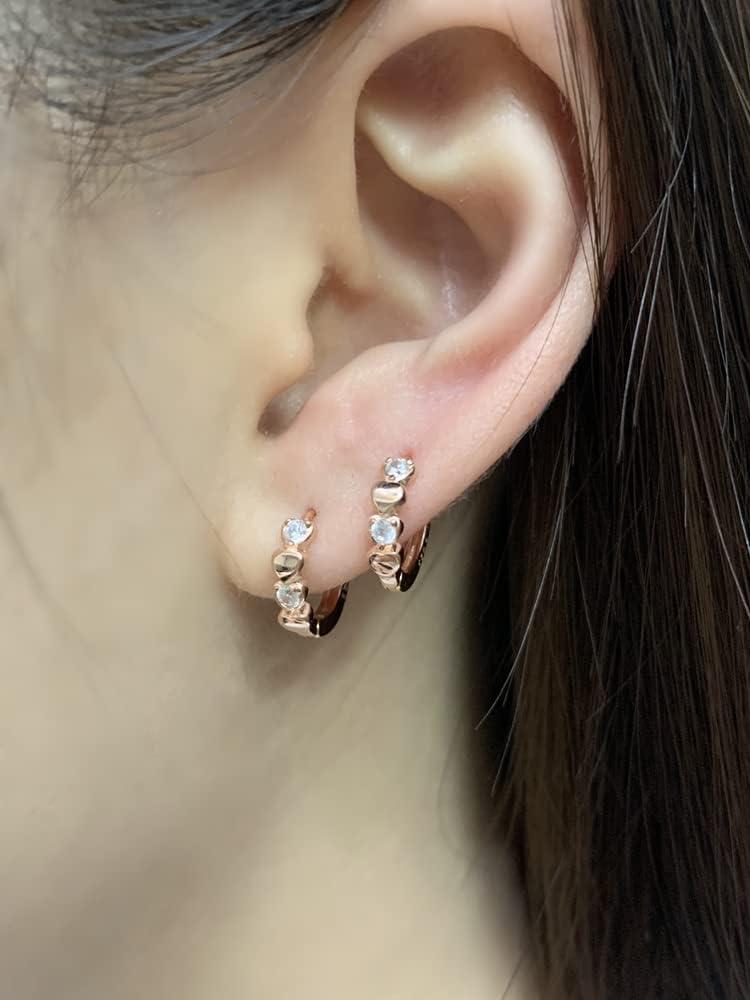 imageDouble Love Heart Cubic Zirconia Small Hoop Earrings for Women Girls 925 Sterling Silver Cartilage Tiny Cute Huggie Hoops Hypoallergenic Nickel Free Holiday Jewelry Gifts for Her Rose GoldTone