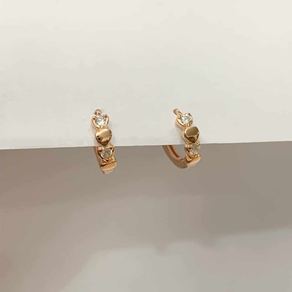 imageDouble Love Heart Cubic Zirconia Small Hoop Earrings for Women Girls 925 Sterling Silver Cartilage Tiny Cute Huggie Hoops Hypoallergenic Nickel Free Holiday Jewelry Gifts for Her Rose GoldTone