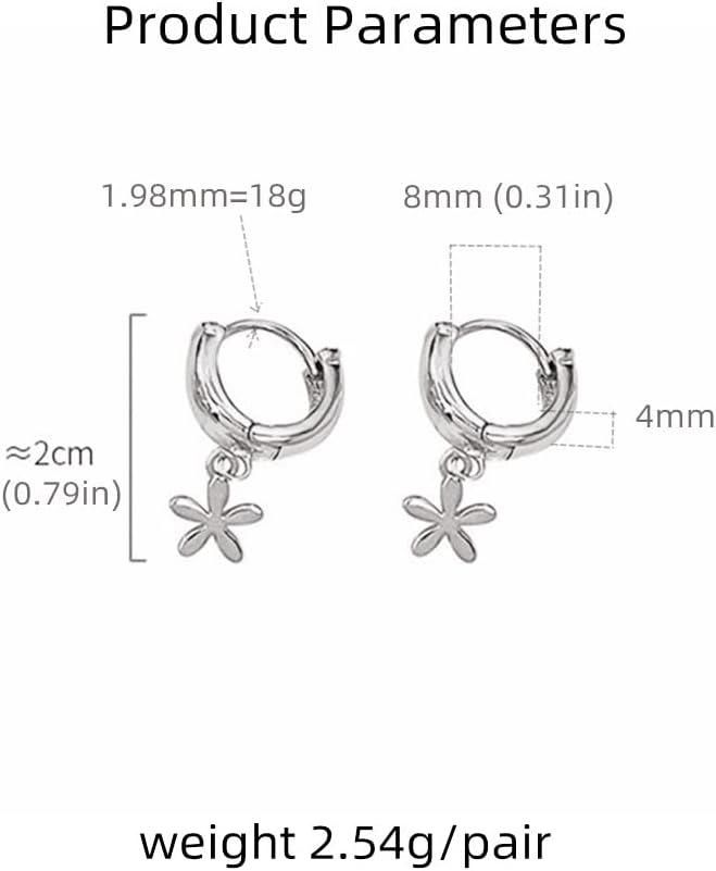 imageFlower Small Hoop Earrings for Women Girls 925 Sterling Silver Cute Charms Dangle Drop Tiny Chunky Huggie Hoops Cartilage 18G Piercing Cuff Wrap Clip Fashion Minimalist Jewelry Gifts Silver