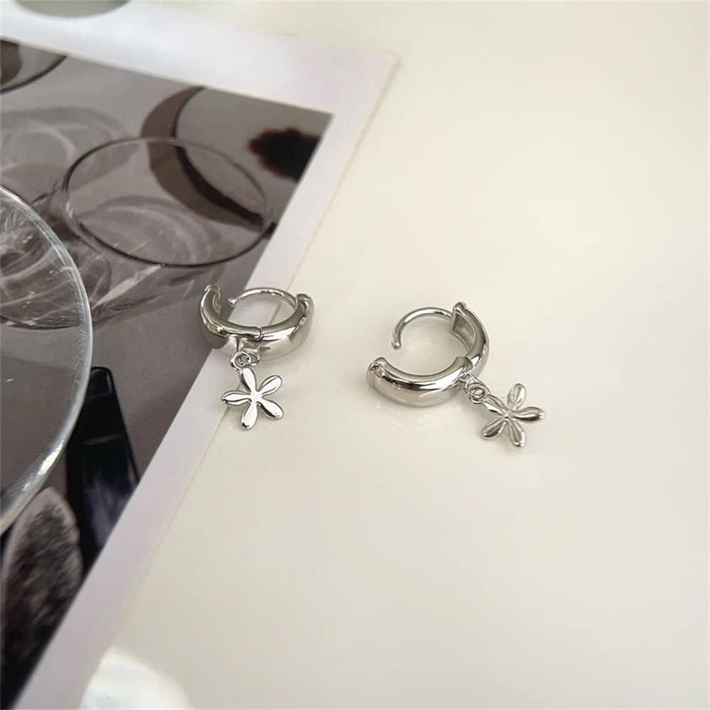 imageFlower Small Hoop Earrings for Women Girls 925 Sterling Silver Cute Charms Dangle Drop Tiny Chunky Huggie Hoops Cartilage 18G Piercing Cuff Wrap Clip Fashion Minimalist Jewelry Gifts Silver