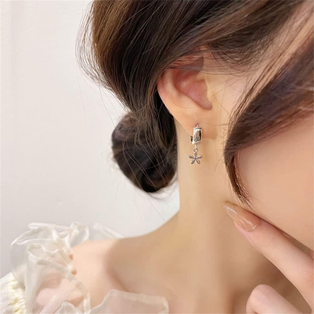 imageFlower Small Hoop Earrings for Women Girls 925 Sterling Silver Cute Charms Dangle Drop Tiny Chunky Huggie Hoops Cartilage 18G Piercing Cuff Wrap Clip Fashion Minimalist Jewelry Gifts Silver