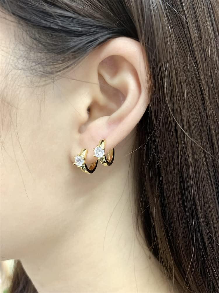 imageMinimalist Huggie Hoop Earrings for Women Teen Girls 925 Sterling Silver Cubic Zirconia Small Hoop Tiny Cartilage 14K Gold Plated Jewelry Dainty CZ Gifts