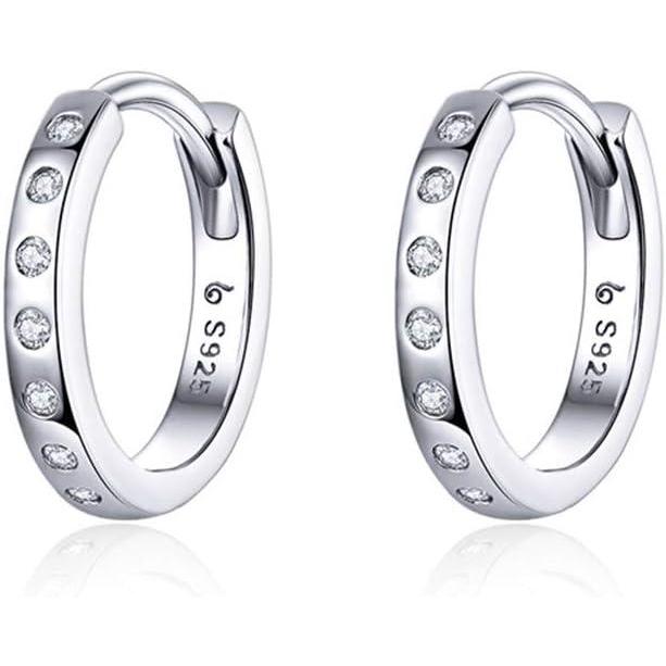 imageCZ Small Hoop Earrings for Women Teen Girls 925 Sterling Silver Cubic Zirconia Cuff Cartilage Ear Tiny Hinged Huggie Diamond Hoops Hypoallergenic Jewelry Wedding Birthday Gift 9mm