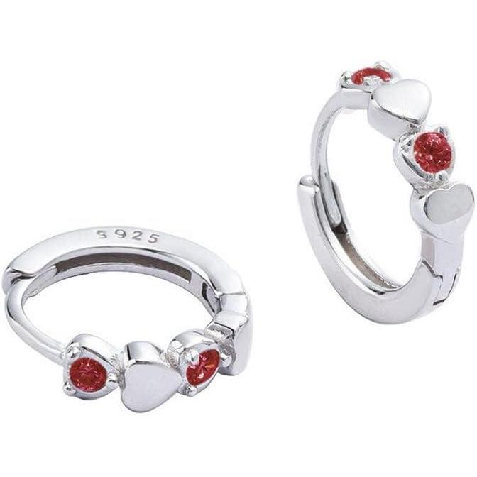 imageDouble Love Heart Cubic Zirconia Sleeper Small Hoop Earrings for Women Sterling Silver Cartilage Tiny Cute Huggie Hoops Hypoallergenic for Sensitive Ear Red CZ