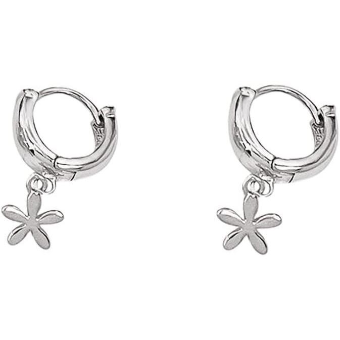 imageFlower Small Hoop Earrings for Women Girls 925 Sterling Silver Cute Charms Dangle Drop Tiny Chunky Huggie Hoops Cartilage 18G Piercing Cuff Wrap Clip Fashion Minimalist Jewelry Gifts Silver