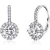 imageCubic Zirconia Leverback Dangle Hoop Earrings for Women 925 Sterling Silver Huggie Charm Round Halo CZ Drop Dangling Clip on Stud Earrings Dainty Wedding Jewelry Bridal Gift