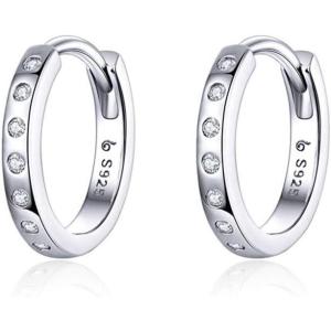 imageCZ Small Hoop Earrings for Women Teen Girls 925 Sterling Silver Cubic Zirconia Cuff Cartilage Ear Tiny Hinged Huggie Diamond Hoops Hypoallergenic Jewelry Wedding Birthday Gift 9mm