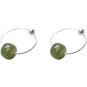 imageDainty Jade Ball Huggie Hoop Earrings for Women 925 Sterling Silver Minimalist Round Green Stone Drop Dangle Piercing Hoops Unique Birthday Christmas Hypoallergenic Jewelry 14mm