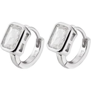 imageDainty Rectangle CZ Small Hoop 925 Sterling Silver Earrings for Women Girls Hypoallergenic Bezel Cubic Zirconia Cute Huggie Hoops Cartilage Earring Fashion Minimalist Wedding Engagement Jewelry Gifts 9mm