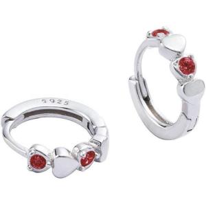 imageDouble Love Heart Cubic Zirconia Sleeper Small Hoop Earrings for Women Sterling Silver Cartilage Tiny Cute Huggie Hoops Hypoallergenic for Sensitive Ear Red CZ