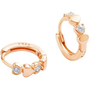 imageDouble Love Heart Cubic Zirconia Small Hoop Earrings for Women Girls 925 Sterling Silver Cartilage Tiny Cute Huggie Hoops Hypoallergenic Nickel Free Holiday Jewelry Gifts for Her Rose GoldTone