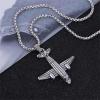 imagePunk Airplane Pendant Necklace for Women Men Vintage Silver Plated Stainless Steel Plane Drop Box Chain Fashion Rock Hip Hop Jewelry Unisex 24 inch