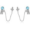 imageCZ Astronaut Space Ear Cuff Crawler Climber Tassel Chain Dangle Earrings Cubic Zirconia Cute Spaceman Spacecraft Box Chains Drop Small Studs Piercing Earring Fashion Unique Jewelry Gifts for