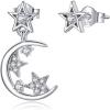 imageDelicate CZ Crescent Moon Dangle Star Stud Earrings for Women Teen Girls 925 Sterling Silver Hypoallergenic Piercing Ear Small Huggie Studs Tragus Asymmetrical Earring Cute Jewelry for Daughter