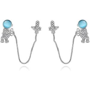 imageCZ Astronaut Space Ear Cuff Crawler Climber Tassel Chain Dangle Earrings Cubic Zirconia Cute Spaceman Spacecraft Box Chains Drop Small Studs Piercing Earring Fashion Unique Jewelry Gifts for