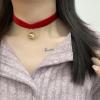 imageVintage Black Red Velvet Choker Necklace for Women Gothic Victorian Round Love Heart Jingle Bell Charms Adjustable Chain Necklaces Holiday Dress Accessories Punk 80s 90s Christmas Valentine Cosplay Party Jewelry RBell