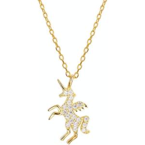 imageDtja Crystal Unicorn Charm Pendant Necklace for Women Teen Girls S925 Sterling Silver Gold Plated Shiny CZ Diamond Love Cute Animal Personalized Hypoallergenic Fairy tale Jewelry GOD of Gifts for Her