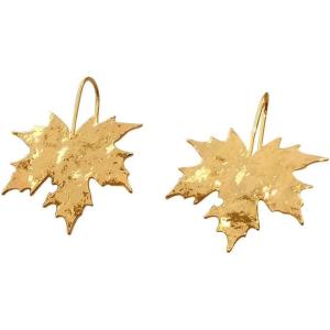 imageGold Maple Leaf Dangle Earrings for Women 18K Gold Plated Dainty Hammered Autumn Fall Statement Charms Drop Fish Hook Dangling Earring Vintage Holiday Festival Accessories Jewelry Gifts