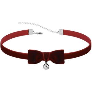 imageVintage Black Red Velvet Choker Necklace for Women Gothic Victorian Round Love Heart Jingle Bell Charms Adjustable Chain Necklaces Holiday Dress Accessories Punk 80s 90s Christmas Valentine Cosplay Party Jewelry RBow