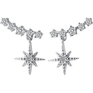 imageUnique CZ Star Dangle Cuff Stud Earrings for Women Teen Girls Sterling Silver Small Cute Crystal Diamond Crawler Climber Piercing Drop Wedding Jewelry Hypoallergenic Delicate Gifts Sterling Silver
