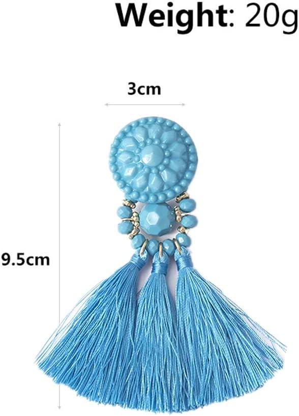 imageBoho Round Fringed Dangle Earrings for Women Girls Acrylic Bohemian Geometric Long Tassel Thread Statement Drop Circle Ball Stud Hypoallergenic Retro Colorful Y2K Jewelry Gifts Blue