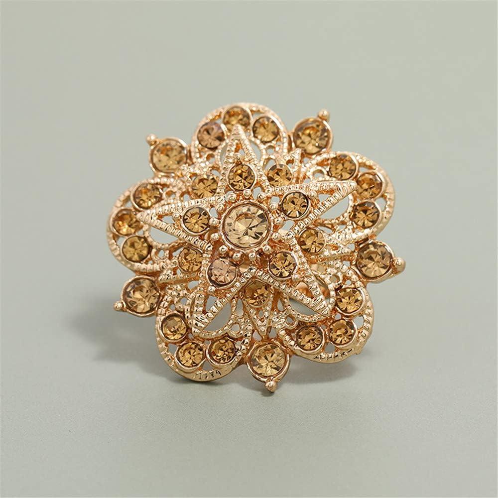 imageCZ Filigree Star Flower Statement Ring for Women Girls Gold Plated Yellow Crystal Chunky Wide Band Rings Comfort Fit Boho Retro Promise Engagement Wedding Birthday Jewelry