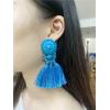 imageBoho Round Fringed Dangle Earrings for Women Girls Acrylic Bohemian Geometric Long Tassel Thread Statement Drop Circle Ball Stud Hypoallergenic Retro Colorful Y2K Jewelry Gifts Blue