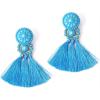 imageBoho Round Fringed Dangle Earrings for Women Girls Acrylic Bohemian Geometric Long Tassel Thread Statement Drop Circle Ball Stud Hypoallergenic Retro Colorful Y2K Jewelry Gifts Blue