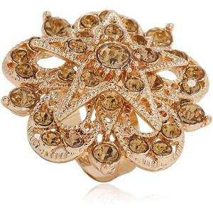 imageCZ Filigree Star Flower Statement Ring for Women Girls Gold Plated Yellow Crystal Chunky Wide Band Rings Comfort Fit Boho Retro Promise Engagement Wedding Birthday Jewelry