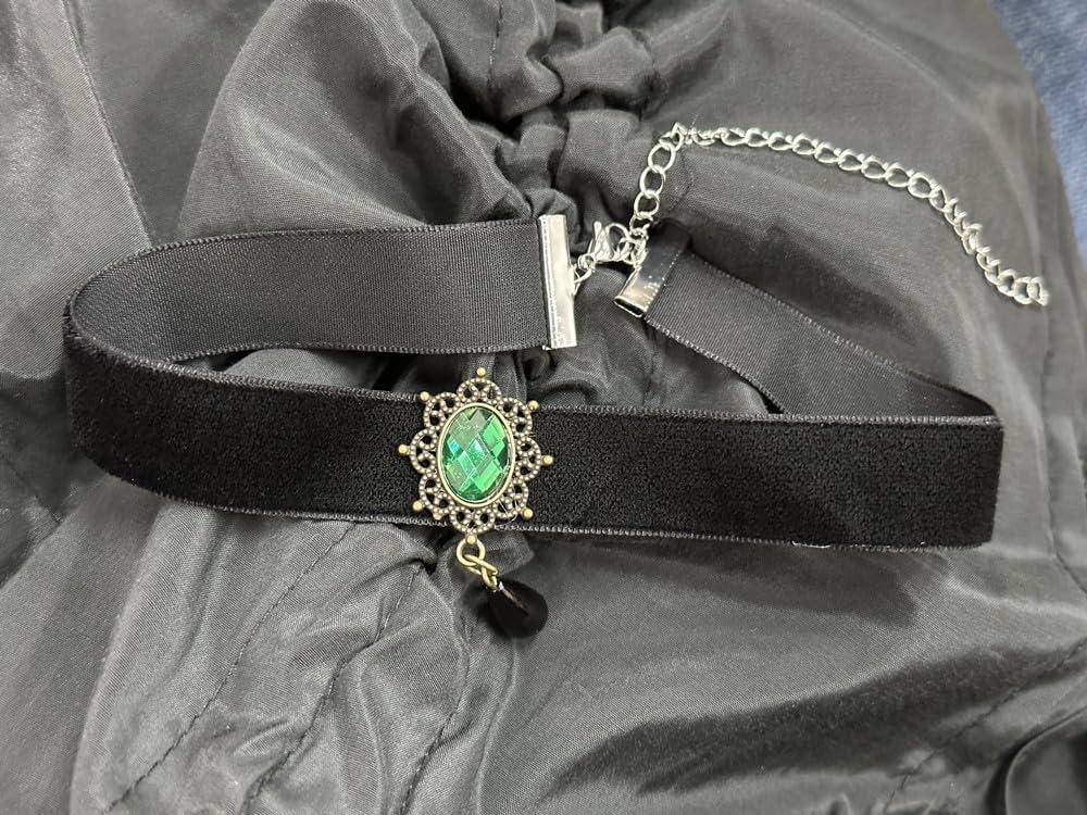 imageVintage Black Velvet Choker Necklace for Women Gothic Victorian Crystal Charms Adjustable Chain Necklaces Retro Boho Dress Accessories Punk 80s 90s Christmas Halloween Cosplay Party Jewelry Green CZ