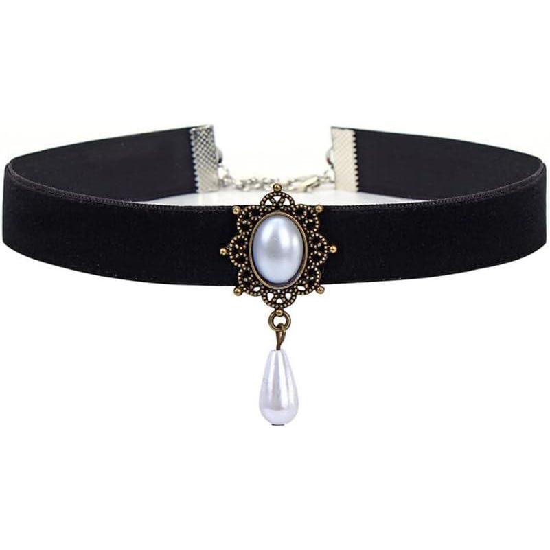 imageVintage Black Velvet Choker Necklace for Women Gothic Victorian Crystal Charms Adjustable Chain Necklaces Retro Boho Dress Accessories Punk 80s 90s Christmas Halloween Cosplay Party Jewelry Shell Pearl Drop