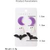 image3 Pairs Acrylic Halloween Stud Earrings Set for Women Resin Pink Purple Black White Sequins Moon Pumpkin Maple Leaf Ghost Bat Studs Earring Cute Holiday Party Jewelry Gifts Daughter NieceCrescent