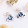 imageCute Pumpkin Carriage Stud Earrings for Women 925 Sterling Silver Cubic Zirconia Vintage Lucky Princess Tiny Small Studs Cartilage Hypoallergenic Holiday Birthday Halloween Jewelry Dainty Gifts Daughter NieceBlue